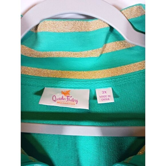 Quacker Factory Athleisure‎ Track Jacket Full Zip Green Gold Rhinestone  Size 3X - Picture 2 of 7